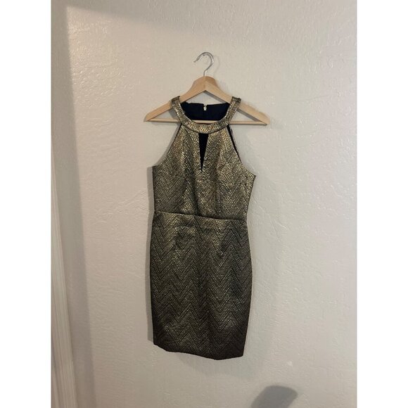 Trina Turk Gold Mackie Metallic Cocktail Dress - Picture 3 of 10